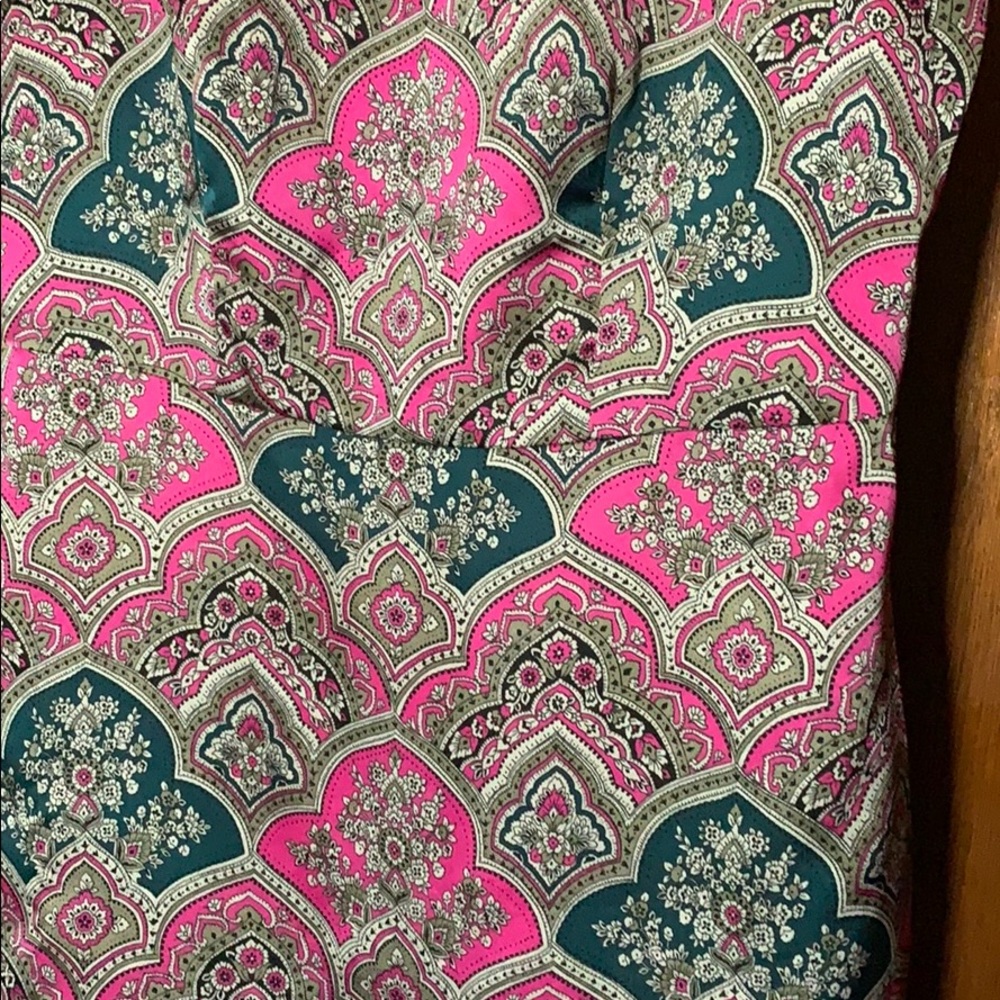 Green and Pink patterned sheath satin dress - Picture 3 of 4